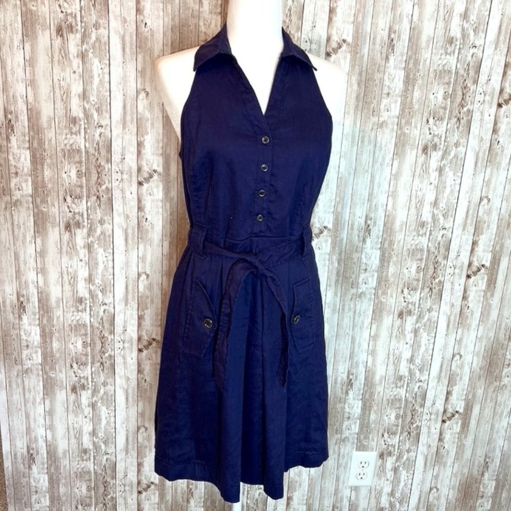 Ann Klein Navy Linen Halter Dress size 8